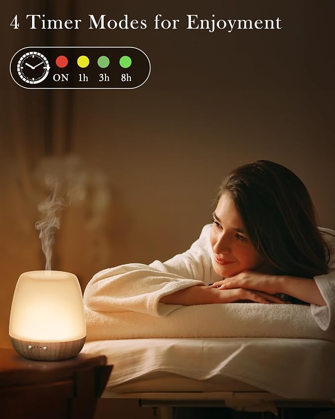 Essential Oil Diffuser - 2.4MHz Ultrasonic Glass & Bamboo Diffuser with Pulse/Continuous Mist & Night Light, Waterless Auto-Off, Silent Aroma Diffuser for Home, Office, Yoga, Spa, Gifts & Home Decor.