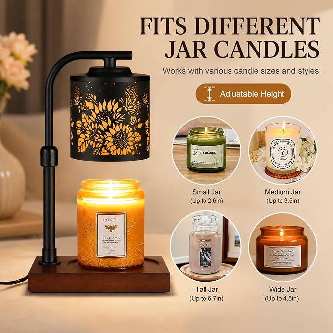 mocosa Candle Warmer Lamp with Adjustable Height Dimmable for New Home Decor Electric Candle Warmer for Jar Candles Birthday Gifts for Women Mom(Sunflower)