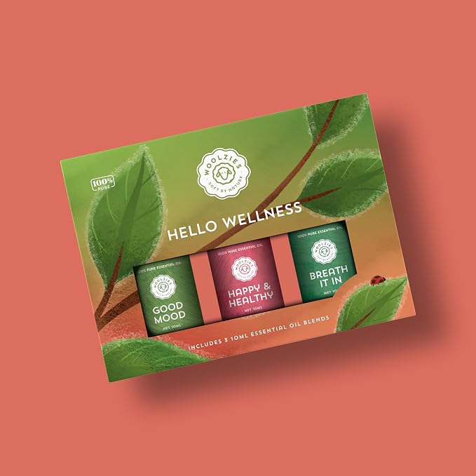 Hello Wellness Essential Oil Set of 3 Pure and Natural Essential Oils for Home, Office, Diffuser | Premium Aromatherapy Blends | Good Mood, Happy & Healthy, Breathe it in