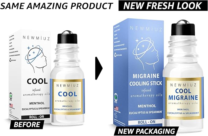 Cool Menthol Migraine Roll on Stick Natural Fast Cooling Peppermint Eucalyptus Aromatherapy Essential Oil for Headache Perfect Selfcare Gift Men Women