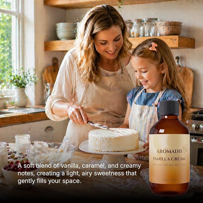 AROMADD Vanilla Cream Diffuser Oil, Warm Vanilla & Caramel Scent, Soft Sweet & Cozy Aroma, Long Lasting Fragrance Oil for Waterless Diffusers & Home Fragrance, 6.76 Fl Oz (200ml)