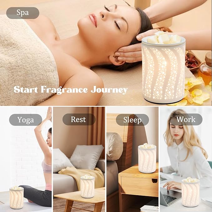 Porcelain Essential Oil Burner Curve Graphic Design Aromatherapy, Electric Candle Scented Wax Cubes Melt Warmer, Flameless