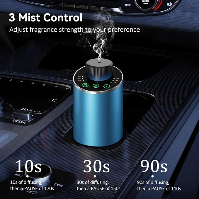 Waterless Essential Oil Diffuser Aromatherapy Scent Diffusers for Home Large Room, Bedroom, Car, Office, Desk, Battery Operated Mini Portable Air Freshener, 3 Countdown Timers & 3 Mist Levels