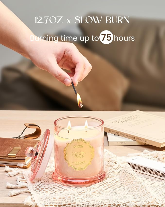 M&SENSE Summer Garden Rose Candle 12.7oz Romantic Gift 2 Wick | Natural Soy Wax, Non-Toxic, Romantic Rose Scent, Elegant Gift for Women