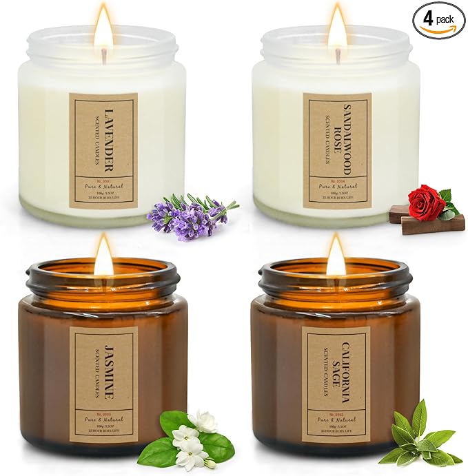 Candle Gift Set for Home – 4 Pack Scented Soy Wax Candles, Lavender, Jasmine, Sandalwood & Sage – Long Lasting Aromatherapy Candles for Relaxing, Gifts for Women, Mom & Home Decor