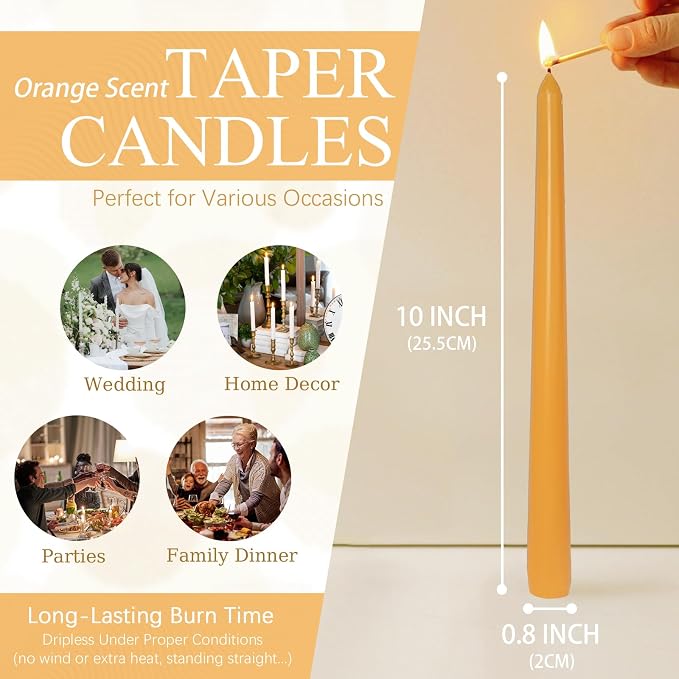 Candlesticks Long Taper Candle,Orange Scented 10 Inches Gradient Orange Candle Sticks Smokeless Tapered Candles for Home Décor Holiday Gifts