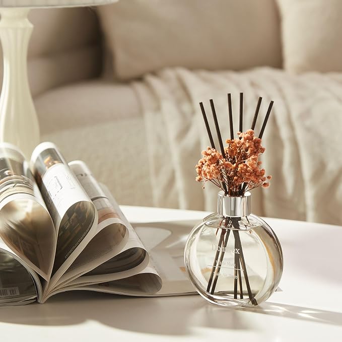 Flower Reed Diffuser Set 5.07oz White Musk Scent Diffuser with Sticks Home Fragrance Reed Diffuser for Bathroom Shelf Decor
