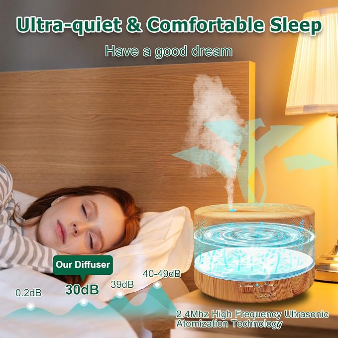 Diffusers for Essential Oils Large Room,600ml Essential Oil Diffusers for Home,Waterless Auto Off 7 Colors Changed 3 Mist Modes,Cool Mist Humidifiers for House Bedroom Decor,Gifts,Light Wood