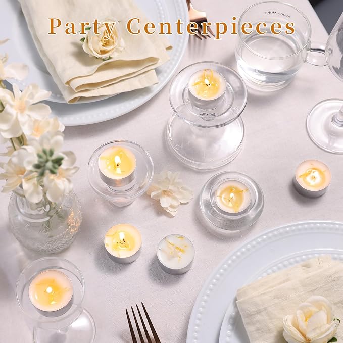 8 Pcs Vanilla Scented Tealight Candles, 6H Long Burning - 100% Palm Wax Based Scented Tea Lights with Dried Flowers, Non-Toxic/Smokeless Tea Lights Candles Bulk for Spa, Bath, Wedding