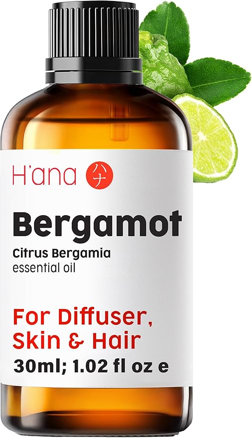 H'ana Bergamot Oil - 1.02 Fl Oz Bergamot Essential Oil for Hair, Skin, Diffuser, Aromatherapy & DIY