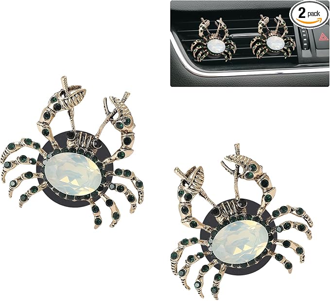 ORIESSE 2pcs Crab Car Vent Clip,Crystal Coastal Car Air Freshener Vent Clips,Nautical Beach Car Interior Decor,Aromatherapy Essential Oil Diffuser, Cancer Zodiac Gifts for Women Men