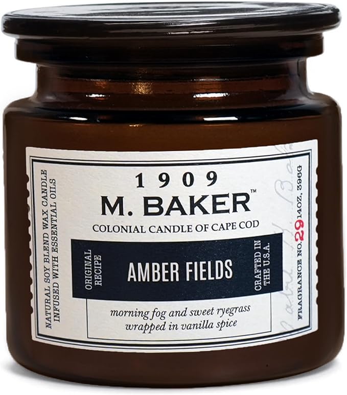 Colonial Candle Amber Fields Scented Candle, 2-Wick Natural Soy Blend Wax Candle Infused with Essential Oils, 14 oz Apothecary Glass Jar Candle - Made in The USA