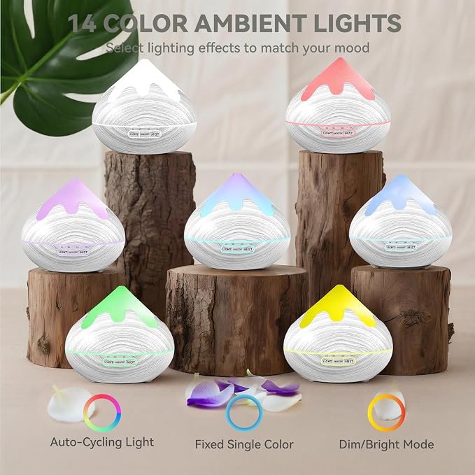 500ML Essential Oil Diffuser, Large Aromatherapy Diffuser with Remote Control, Air Diffusers for Home Office Room, Fragrance Humidifier with 7 Color LED & 2 Mist Mode, Glacier White