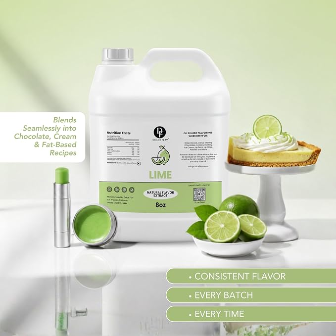 Dolce Flav Natural Lime Extract – 8 Ounce Oil-Soluble Kosher, Sugar-Free, Concentrated Citrus Lime Flavor for Candy, Chocolates & Desserts