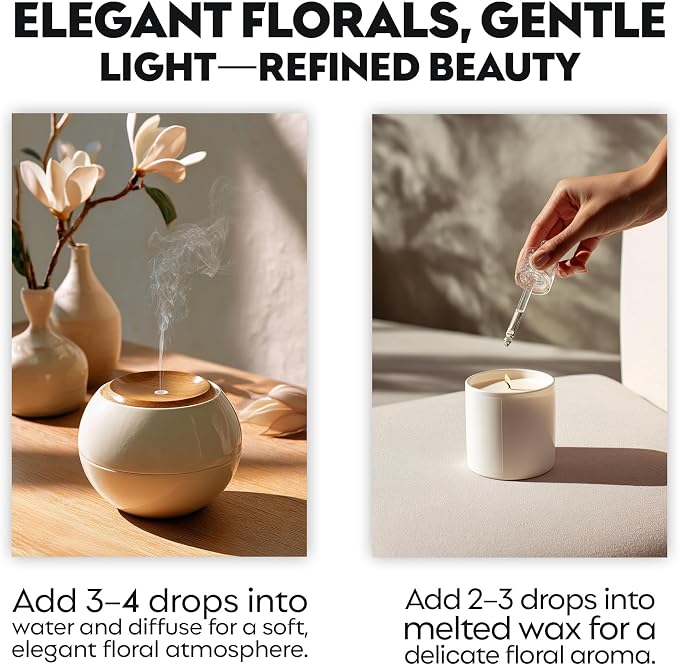 Organic Magnolia Essential Oil | 100% Pure & Natural Magnolia alba Flower Oil with Soft Creamy Floral Aroma | for Diffuser, Candle Making & DIY Aromatherapy Blends, 0.34 fl oz