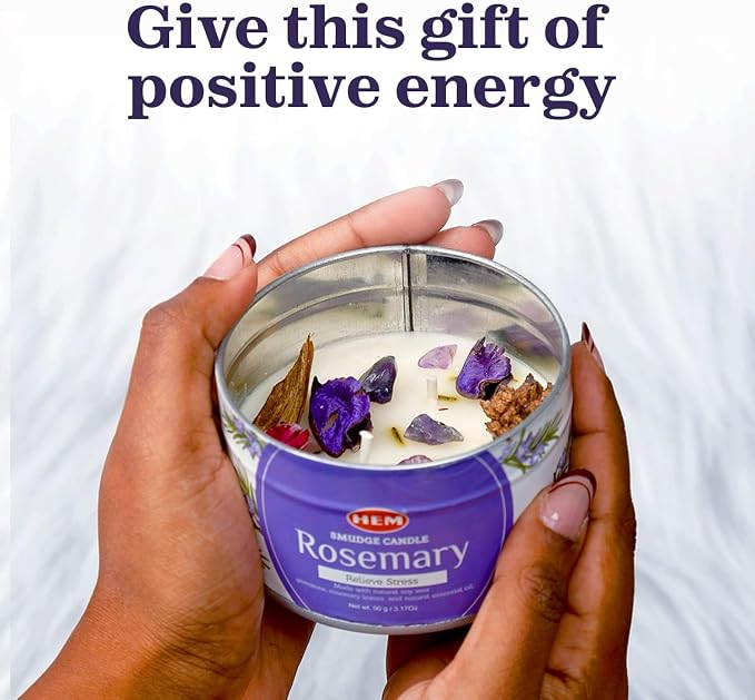 HEM Rosemerry Scented Smudge Candles – 3.2 Oz Natural Soy Candles with Crystals Inside – Long-Lasting 20-Hour Clean Burn – Perfect for Home Cleansing & Relaxation