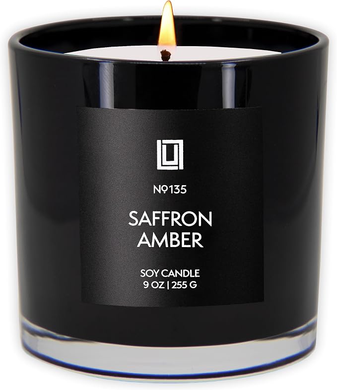 Lulu Candles | Saffron & Amber | Notes: Jasmine, Saffron, Cedar, & Amber | Smells Woody & Floral | Luxury Scented Soy Jar Candle | Hand Poured in The USA | Highly Scented Long Lasting (9 Oz.)