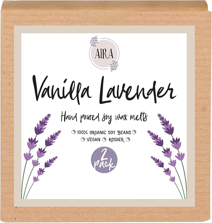 Aira Soy Wax Melt - Organic, Vegan, Kosher, Scented Soy Wax Cubes w/Essential Oil Blends - No Chemical 100% Soy Tart for Electric/Tealight Melters - Hand-Poured Soy Tarts - Vanilla Lavender - 2 Pack