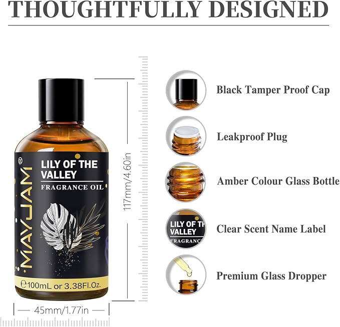 Lily of the Valley Fragrance Oil, MAYJAM 3.38FL.OZ Essential Oils for Diffusers for Home, Long Lasting Scented Oils for Soap Candle Making - 100ML