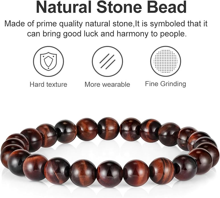 M MOOHAM Mens Bracelet - Beaded Natural Stone 8mm Tiger Eye Matte Agate Lava Rock Bracelets for Men Teen Boys Grandpa Dad Birthday Gifts Jewelry