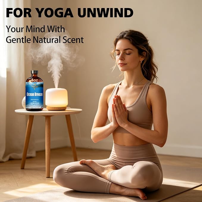 Ocean Breeze Essential Oil, Ocean Breeze Oil 4 Fl Oz 120ml for Diffuser Yoga Soap & Candle Making – with 0.33 Oz Roller Ball & Dropper YHSESSE Essential Oils