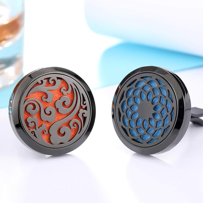 Tatuo 2 Pieces 316l Car Aromatherapy Essential Oil Diffuser Air Freshener Vent Clip with 48 Felt Pad Gift for Women Men Birthday Mother's Day(Cloud, Sunflower Patterns)