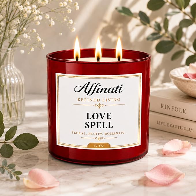 Affinati Love Spell 3-Wick Scented Candle – Large Soy Blend Candle, Strong Scent Throw Sweet Vibrant Fruit Floral Aromatherapy Candle, Premium Clean Burning Gift for Women