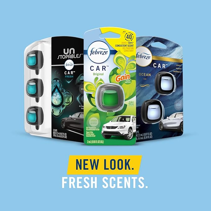 Febreze Car Vent Clip, Downy Calm Scent, 0.07 oz (Pack of 4)
