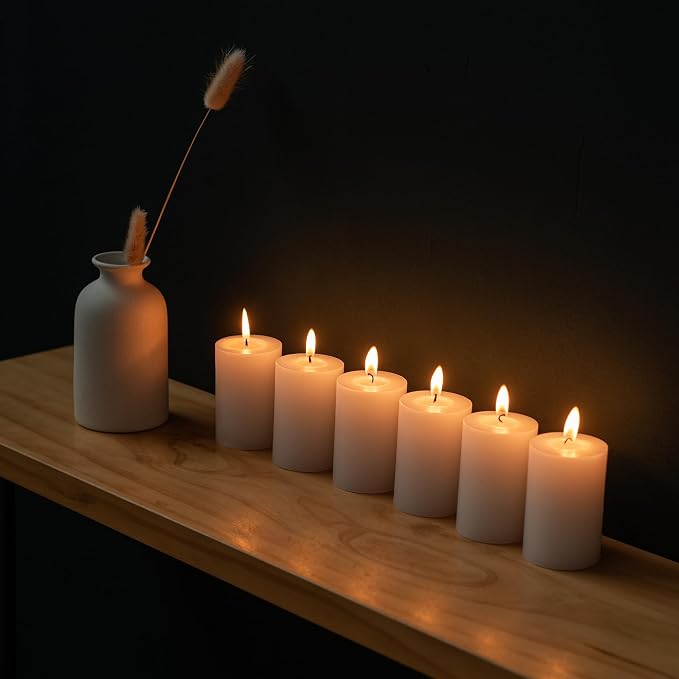 Housecret 50 Pack 2" D x 3" H White Unscented Pillar Votive Candles, Hand Poured Wax Candle (20 Hour Burn Time) Ideal Gifts for Weddings Birthdays Christmas Holidays Party