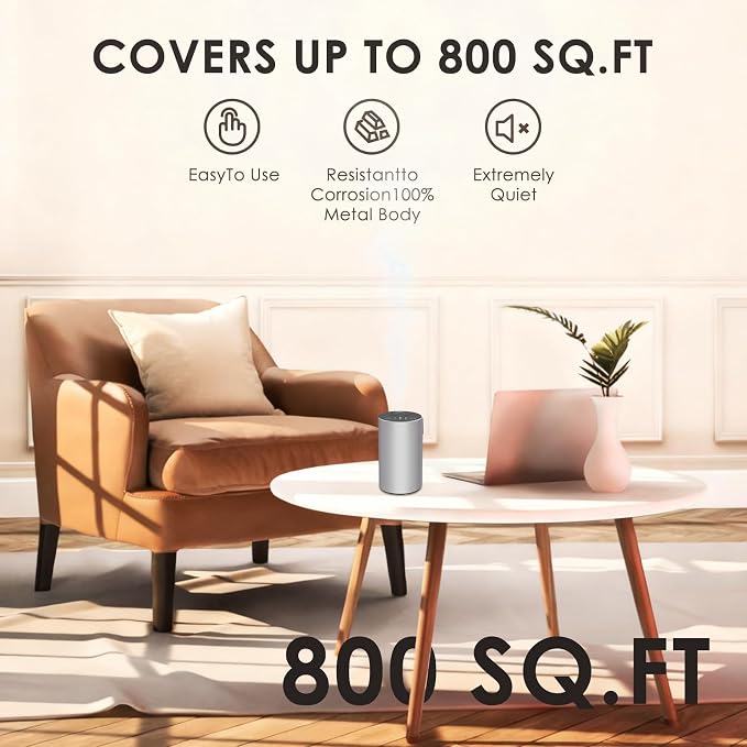 Waterless Essential Oil Diffuser, Battery Powered Mini Scent Air Machine, Aromatherapy Mist Diffuser for Home Room Car Office，Black Aluminum Alloy (Silver)