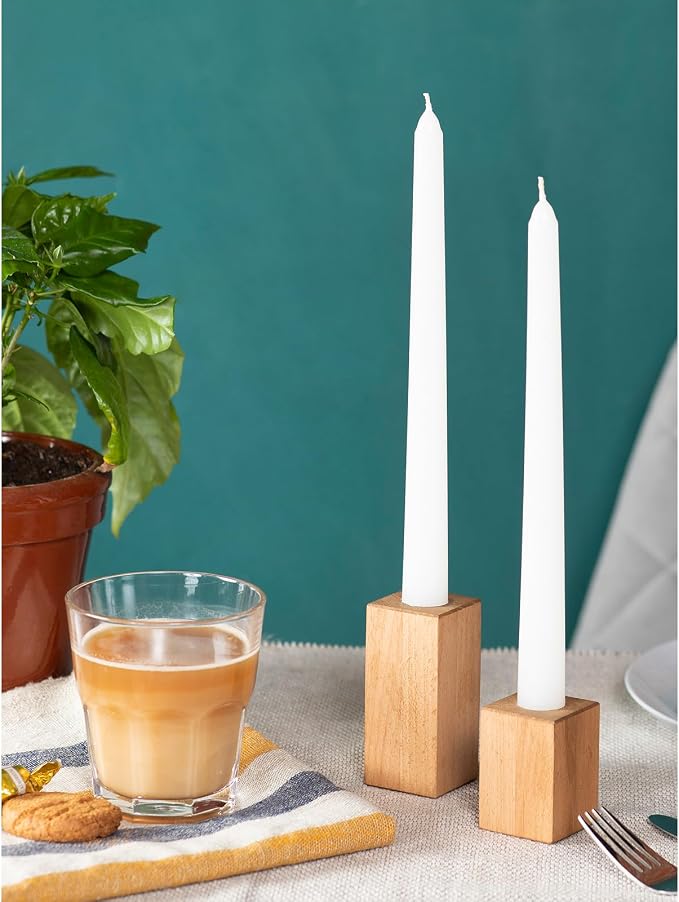 CANDWAX 8 inch White Taper Candles Set of 4 - Unscented Dripless Tapers - Smokeless Christmas Tapers - 6 Hours Burning Time Tapered White Candlesticks - Christmas Candle Sticks