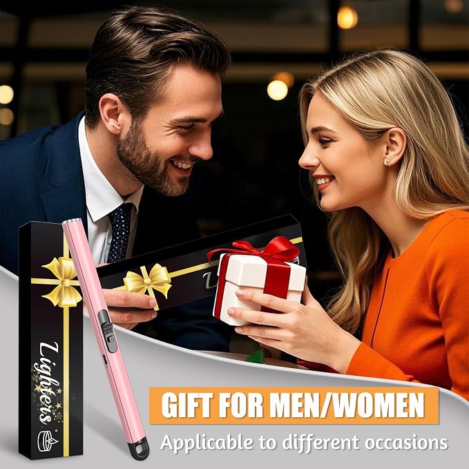 2 Pack Electric Candle Lighters, USB Rechargeable Lighter with Windproof Flameless & Extended Handle, Suitable for Candles, BBQ, Camping, Gas Stove, Festivals Gift (Pink, 2 Packs-B)