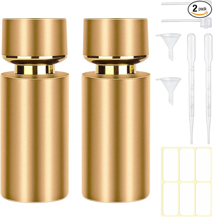 2pcs 50ml Glass Spray Bottle for Perfume,Refillable Travel Perfume Atomizer Bottles,Gold Portable Cologne Atomizer Empty Bottle. (Gold*2)