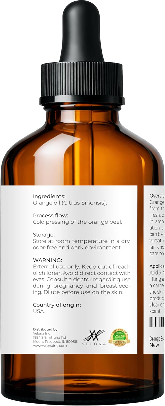 Orange Essential Oil by Velona - 4 Fl Oz | Therapeutic Grade | for Aromatherapy Diffuser, Massage, Skincare, Haircare, Soapmaking | Undiluted