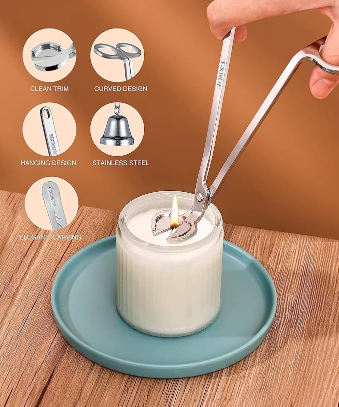 RONXS 3 in 1 Candle Wick Trimmer Set Candle Accessory Wick Cutter, Candle Snuffer Extinguisher, Candle Wick Dipper with Gift Package for Candle Lovers (Silver)