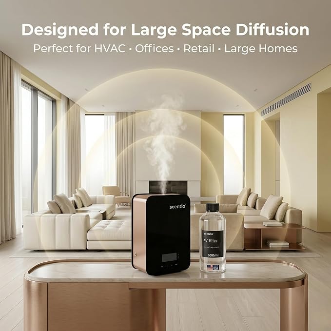 Scentia W Bliss (W Magic) Diffuser Oil for HVAC Scent Machine – Hotel Fragrance Inspired by W Hotel – 500 mL – Bergamot, Lemongrass & Jasmine Oil for Commercial & Cold Air Diffusers, Made in USA