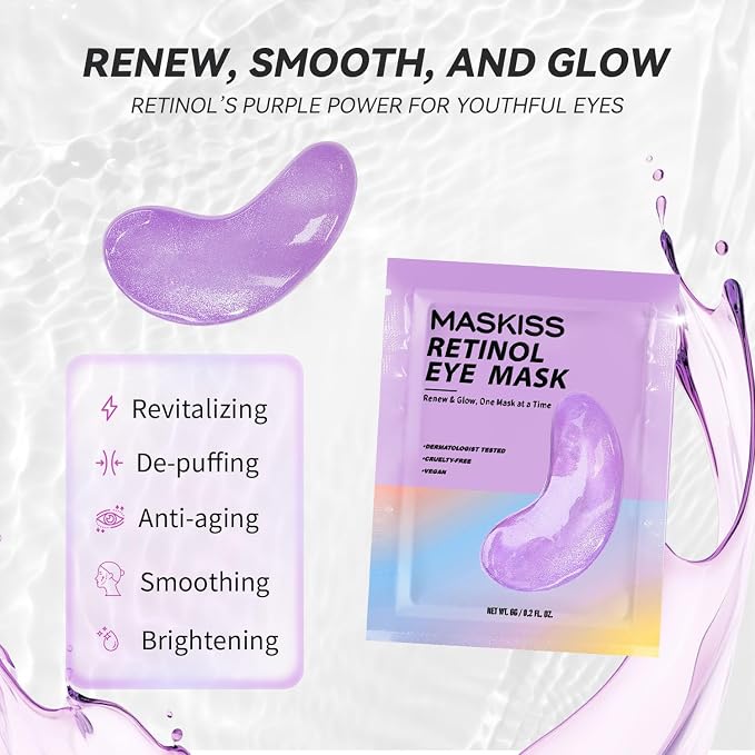 Maskiss Retinol Under Eye Patches (24 Pairs), Purple Eye Masks for Dark Circles, Puffy Eyes & Wrinkles, Firming Collagen Eye Patches, Vegan Cruelty-Free Skincare Gifts for Women