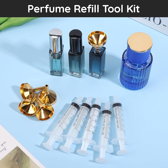 Segbeauty 10pcs Perfume Travel Refill Tools, 5ml Plastic Perfume Extractor Dispenser Refill Tool Transfer Tools Set for Refill Perfume, Large Funnel for Refillable Cologne Perfume Atomizer