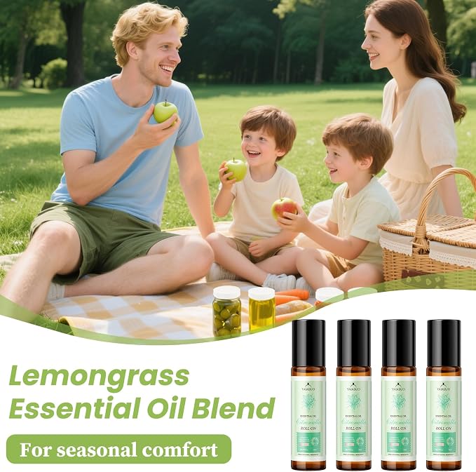 Citronella Oil Roll On for Camping Travel, 4 PCS X 0.34 fl oz Natural Lemongrass Oils, Essentials for Tent Camping, Hiking, Patio,Summer Camp, Camping Must Haves, Gift for Outdoor Lovers