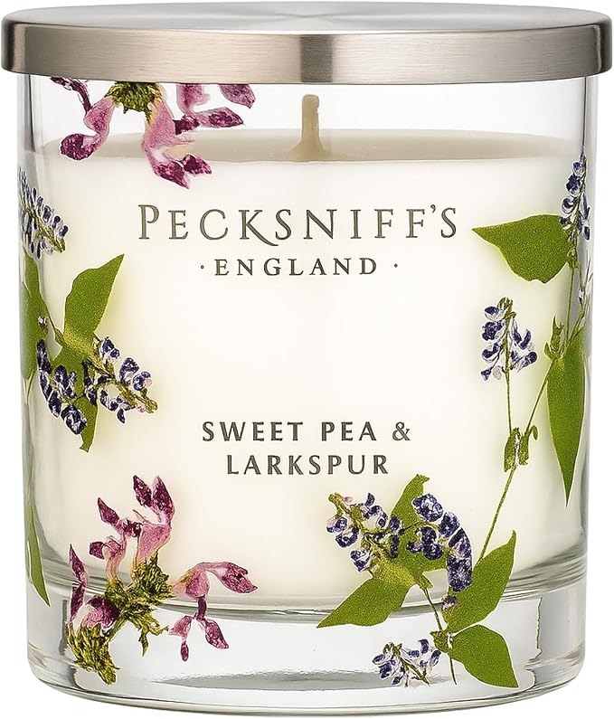 Pecksniff’s 1 Wick Candle – Sweet Pea & Lark Spur, 184 g / 6.49 oz – Long Lasting Burn, Elegant Home Decor & Relaxing Ambiance