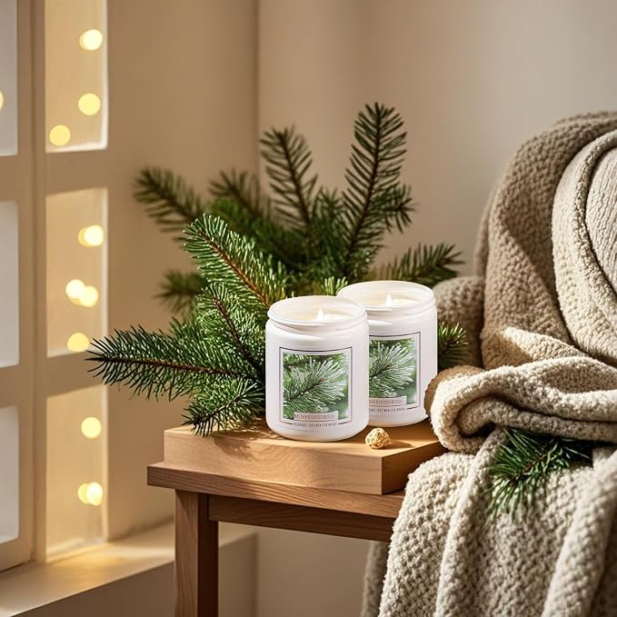 Homsolver 2 Packs Christmas Candles, Balsam Fir Scented Pine Candle, Holiday Christmas Jar Candle Gifts for Women and Men, 50+ Hour Burn Time, Christmas Tree Scented Decor for Home