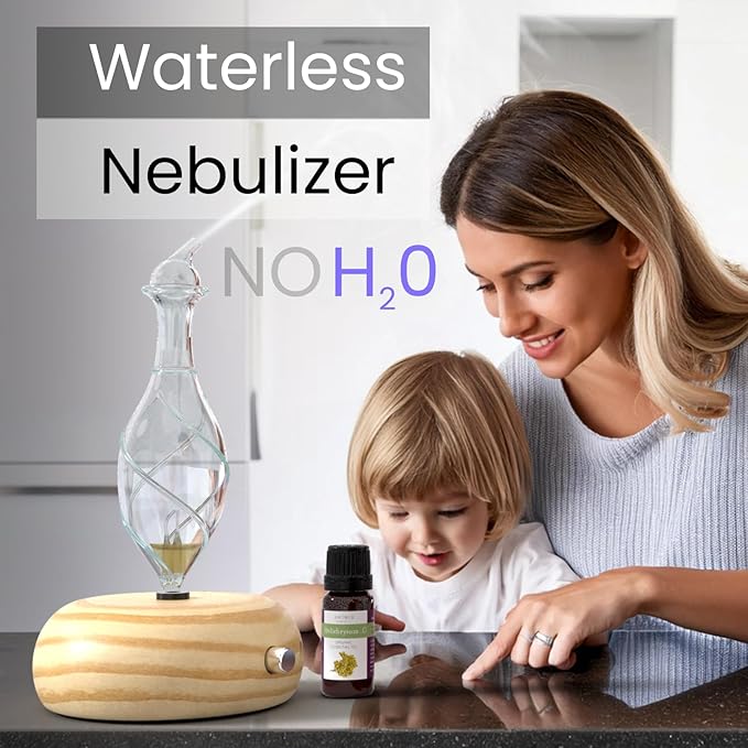 ArOmis Premium Glass Essential Oils Nebulizer - Waterless Diffuser for Aromatherapy - Handmade Oil Diffuser, Wooden Base, No Plastic, No Heat, No Battery, No LEDs - Orbis Lux Vitis