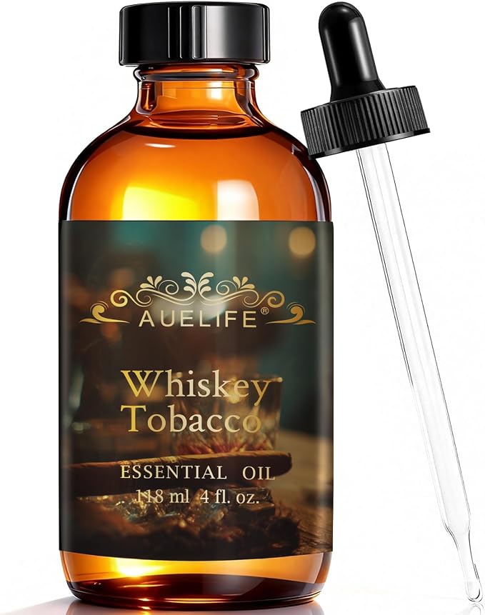 Auelife 4oz Whiskey Tobacco Men Essential Oils for Diffusers for Home - Long Lasting Fragrance Oil for Candle & Soap Making, Father's Day & Birthday Gifts for Him, Masculine Scent for Men Gift