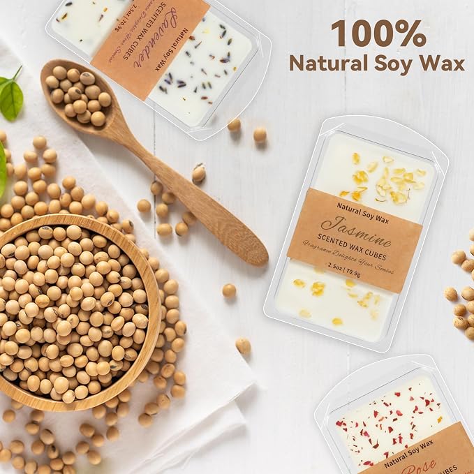 SCENTORINI Wax Melts, Premium Wax with Essential Oil, Natural Dried Flower, Rose, Lavender, Jasmine, Scented Wax Melts, 70.9g x 3, for Women/Men