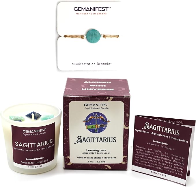 Sagittarius Zodiac Candle Gifts for Women with Sagittarius Bracelet Lemongrass Crystal Candle for Manifestation Birthday Birthstone Spiritual Thoughtful Gifts