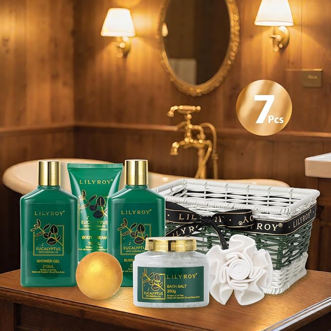 Fathers Day Gifts for Men, Gifts for Women, Eucalyptus Mothers Day Gift Basket for Mom - Pampering Bath and Body Spa Gift Basket for Women & Men, Gift Set | Christmas, Birthday, Valentines Day