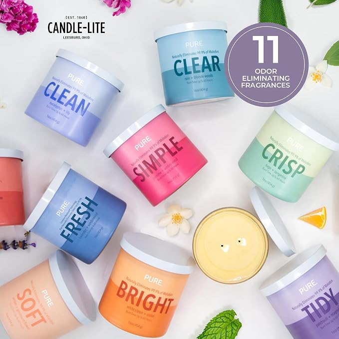 Candle-Lite Pure Patchouli & Magnolia Odor Eliminating Scented Candles, Neofresh Technology Eliminates 99.9% of Odors, 16 oz 2-Wick Jar, Proudly Poured in The USA, Up to 60 Hours Burn Time