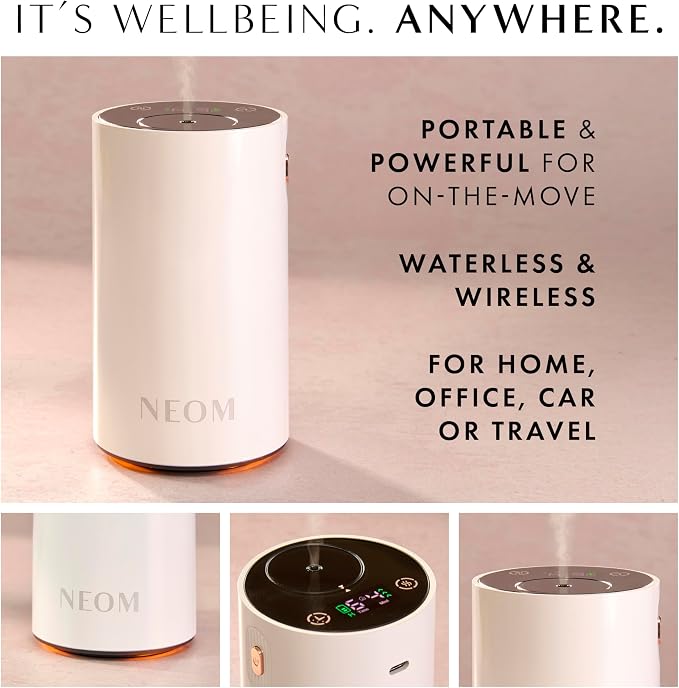 NEOM Wellbeing Pod Mini+ Essential Oil Diffuser, White I Waterless and Wireless I Portable & Versatile - car, Office or Home I Up to 125 Hours of Natural Fragrance use per Charge