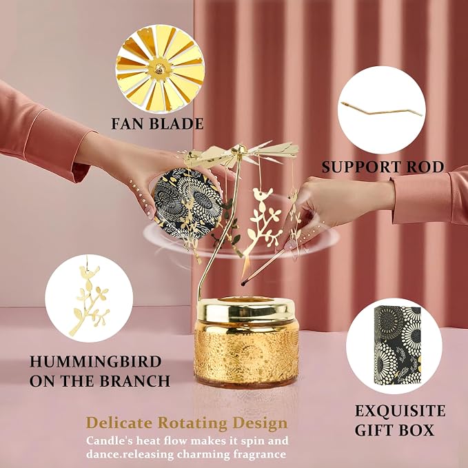 Rotating Candles Carousel Hummingbird Gifts for Mom，Unique Birthday Gift for Best Friends Her，Scented Candle with Gift Box