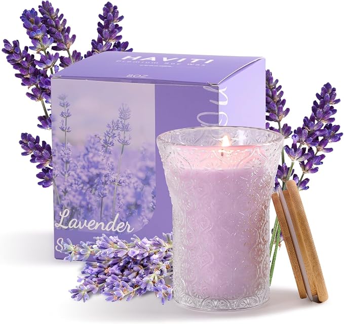 HAVITI Lavender Candle, 8 OZ Scented Candles Soy Jars Candles for Women Galentines Valentines Mother's Day Gift, Aromatherapy Purple Candles for Home Scented Bridal Shower